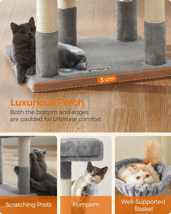 FEANDREA Ansamblu de joaca pentru pisici, tip copac, cu culcus si ascunzatoare, 50x40x110cm, gri deschis [7]