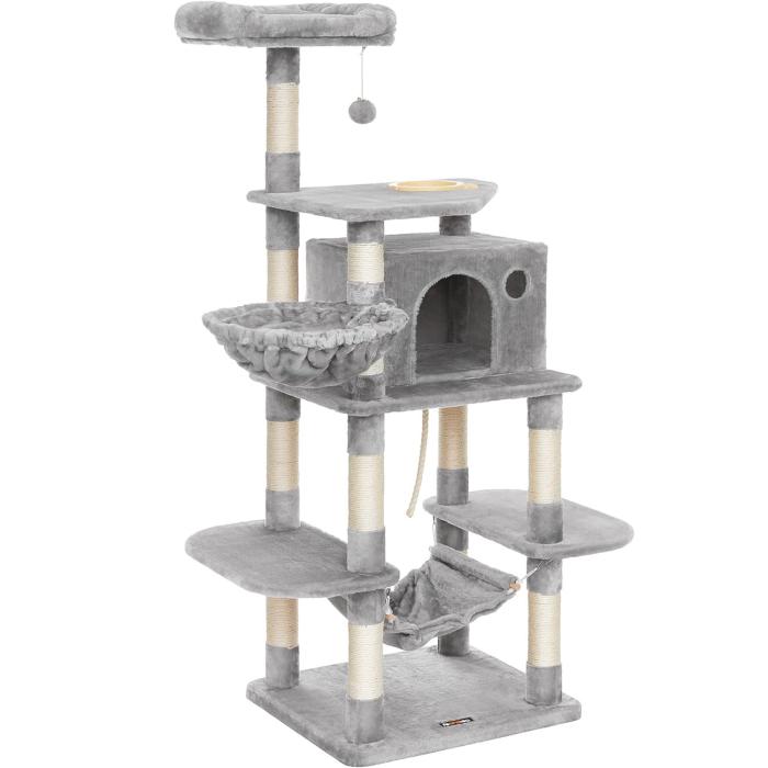 FEANDREA Ansamblu de joaca pentru pisici, tip copac, cu culcus si ascunzatoare, 55x50x164cm, gri deschis [1]
