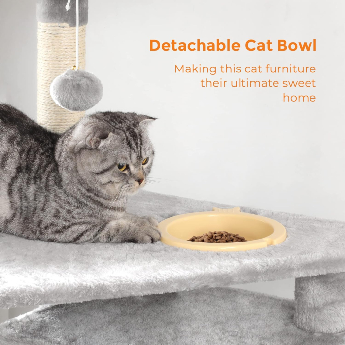 FEANDREA Ansamblu de joaca pentru pisici, tip copac, cu culcus si ascunzatoare, 55x50x164cm, gri deschis [4]