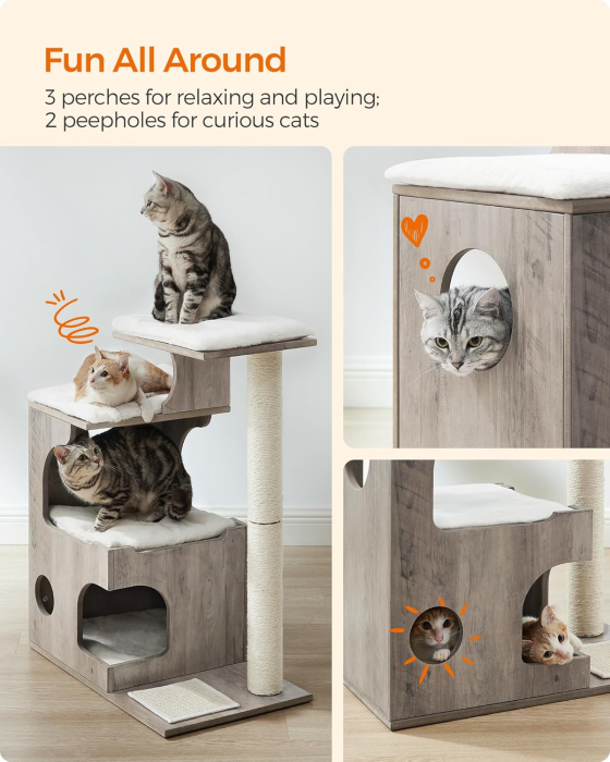 FEANDREA Ansamblu de joaca pisici, tip copac, din lemn, 66x40x86 cm, gri [9]