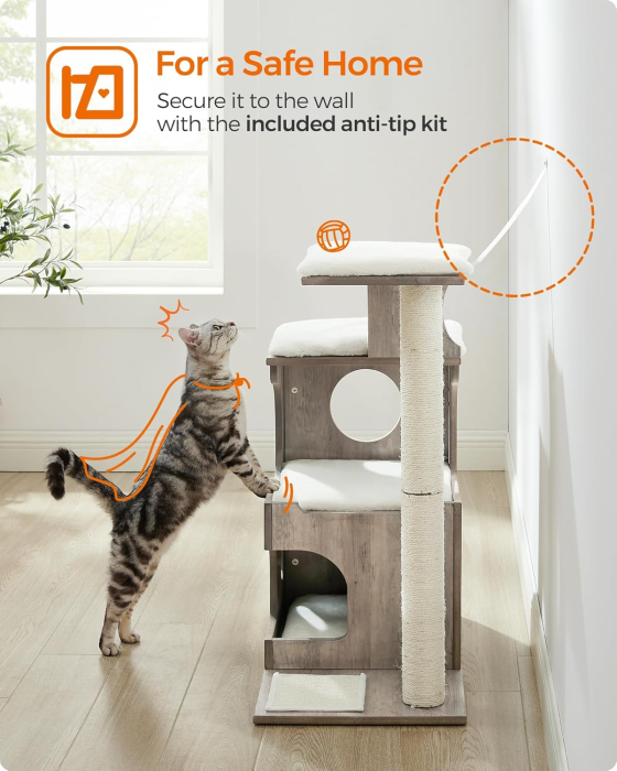 FEANDREA Ansamblu de joaca pisici, tip copac, din lemn, 66x40x86 cm, gri [10]