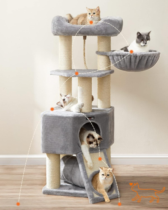 FEANDREA Ansamblu de joaca pisici, tip copac, pentru pisici de dimensiuni mari, 50x50x141 cm, gri [4]