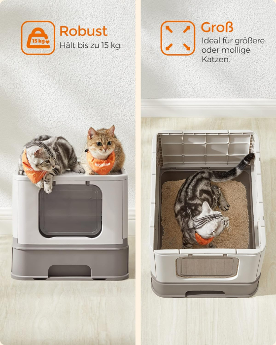 FEANDREA Litiera pentru pisici cu capac, tava extensibila, pentru pisici de pana la 15 kg, 54x43x38cm, gri [7]