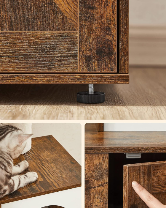 FEANDREA Mobilier 2 in 1 pentru pentru pisici cu cusca, ascunzatoare si loc de joaca, 58x50x140cm, maro vintage [5]