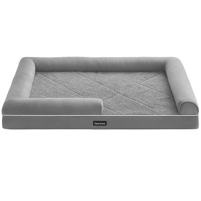 FEANDREA Pat ortopedic pentru caini, cu margini inaltate si husa detasabila, 120x85x20 cm, gri deschis [1]