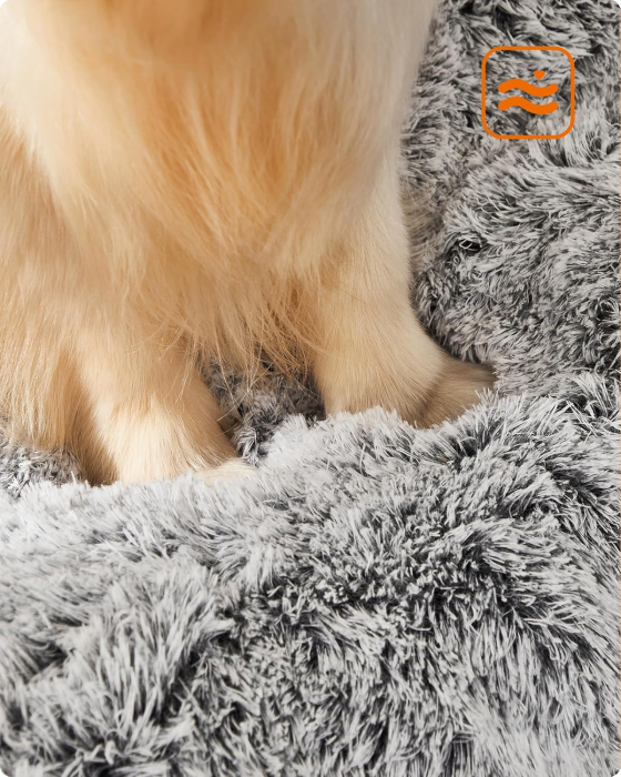 FEANDREA Pat pufos pentru caini de dimensiune mare, captuseala moale cu fir lung, lavabil la masina, 122x74 cm, gri deschis [4]