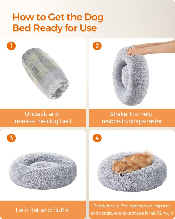 FEANDREA Pat pufos pentru caini si pisici, cu husa detasabila, lavabila, plus moale cu fir lung, 60 cm, gri [8]