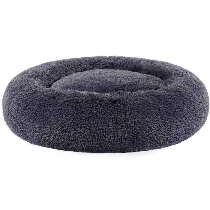 FEANDREA Pat pufos pentru caini si pisici, cu husa detasabila, lavabila, plus moale cu fir lung, 80 cm, gri inchis [1]