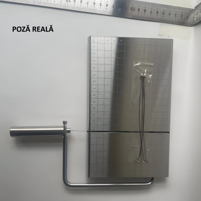 Feliator de Branza, , din Otel Inoxidabil, 5 Fire de Rezerva, Maner Ergonomic, Scara de Masurare, 24x21cm, Argintiu [2]