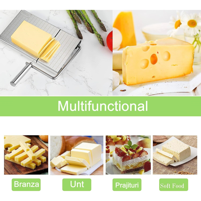 Feliator manual , pentru cascaval, salam, prajituri, unt, din otel inoxidabil, usor de curatat si utilizat, 5 lame de schimb incluse, picioare antiderapante, 21 x 12.2 x 2.8 cm, argintiu [6]