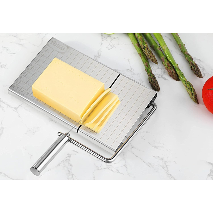 Feliator manual , pentru cascaval, salam, prajituri, unt, din otel inoxidabil, usor de curatat si utilizat, 5 lame de schimb incluse, picioare antiderapante, 21 x 12.2 x 2.8 cm, argintiu [8]