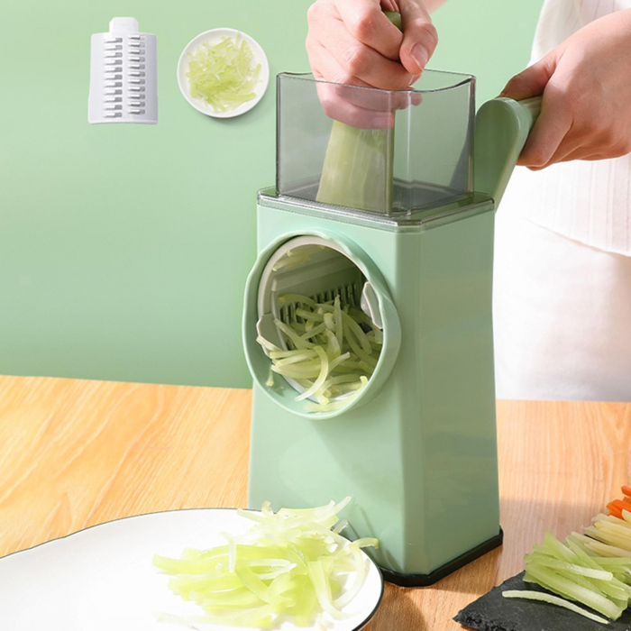 Feliator manual pentru legume , 3 lame din otel inxodabil, 3 tipuri de feliere, material carcasa ABS, latime maxima feliere 4 mm, baza de tip ventuza, usor si sigur de utilizat, 28.5 x 9,2 x 13.5 cm, verde [12]