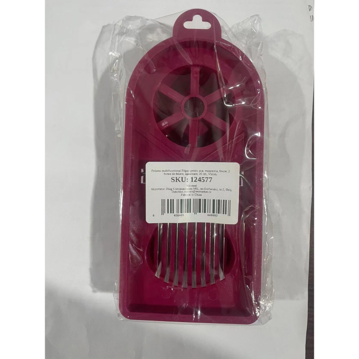 Feliator multifunctional pentru oua, mozzarela, fructe, 2 forme de feliere, agatatoare, 20 cm, Visiniu [9]