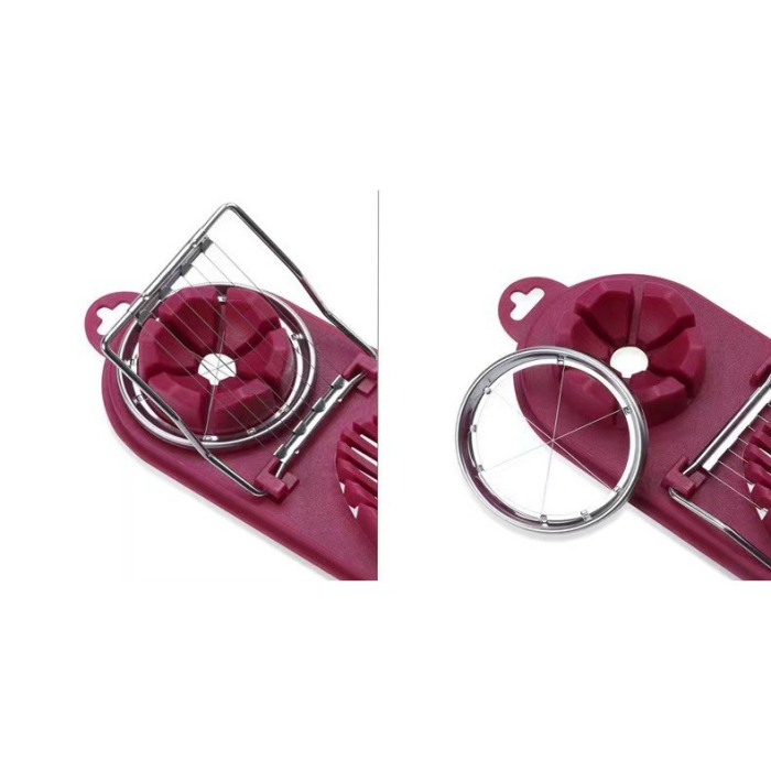 Feliator multifunctional pentru oua, mozzarela, fructe, 2 forme de feliere, agatatoare, 20 cm, Visiniu [5]