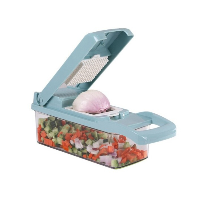 Feliator Multifunctional, , Razatoare, 8 in 1, pentru Fructe si Legume, 10 Piese, Lame de Inox, Recipient Stocare, Separator Oua, Protectie Mana, ABS, 32.2x11.3 cm, Albastru/Alb [8]