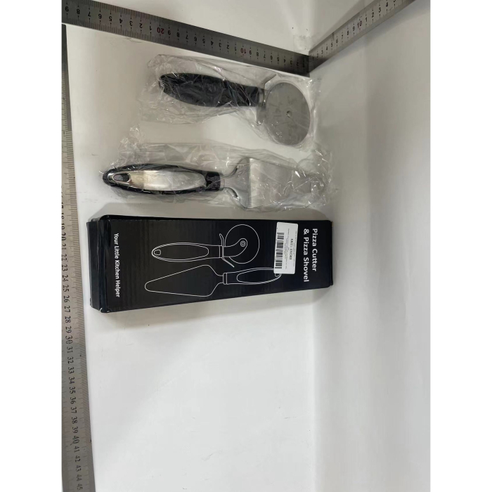 Feliator si Lopatica pentru Pizza, , set din 2 ustensile, Otel Inoxidabil, Maner Antiderapant, 26.5 x 8 x 3 cm, Negru [6]