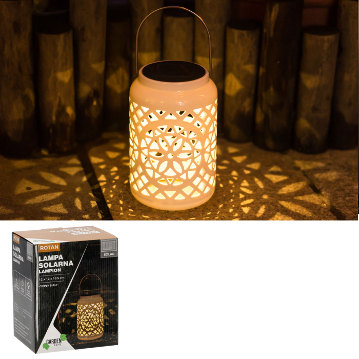 Felinar decorativ solar, LED, pentru exterior, 12x12x18.5cm, alb [5]