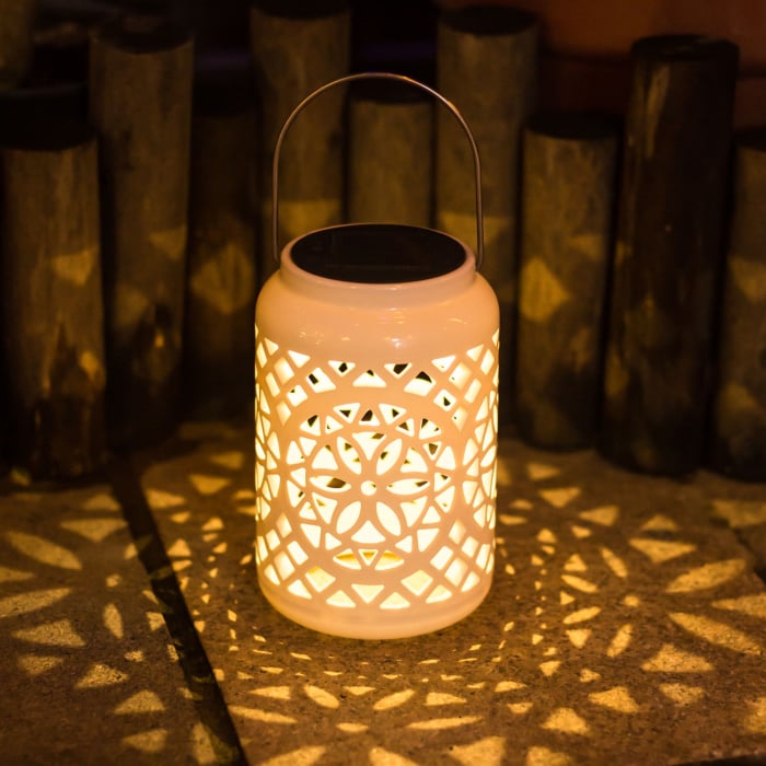 Felinar decorativ solar, LED, pentru exterior, 12x12x18.5cm, alb [1]