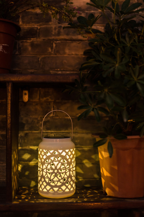 Felinar decorativ solar, LED, pentru exterior, 12x12x18.5cm, alb [3]