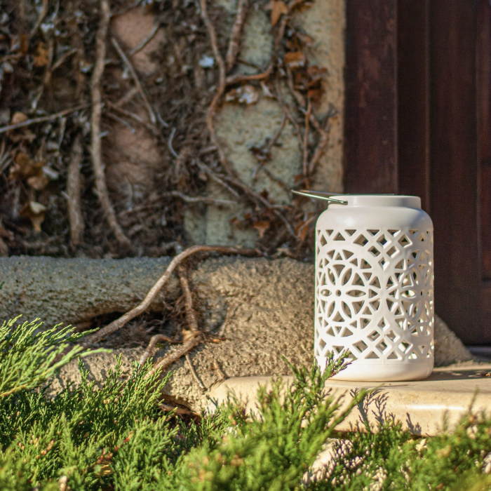 Felinar decorativ solar, LED, pentru exterior, 12x12x18.5cm, alb [11]