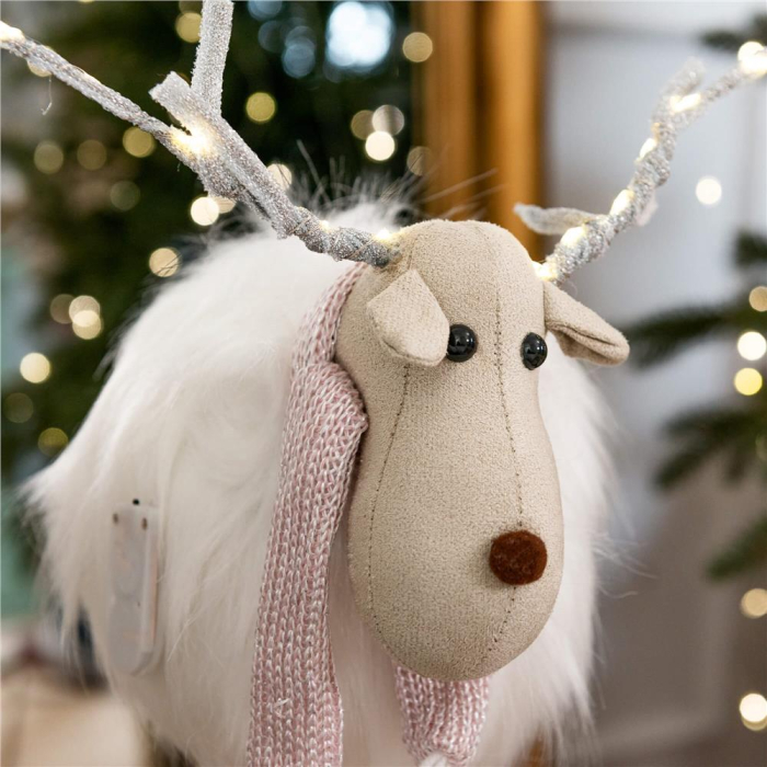 Figurina Craciun, Ren alb cu fular, inaltime 48cm [24]