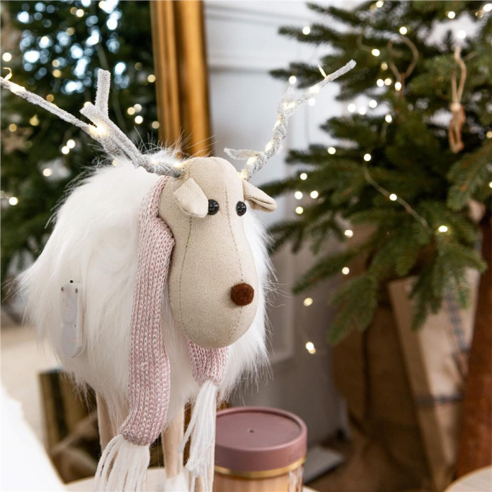 Figurina Craciun, Ren alb cu fular, inaltime 48cm [23]