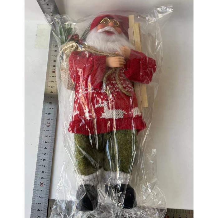 Figurina Decorativa Craciun, , Mos Craciun cu Lemne la Brat, 30 x 17 x 10 cm, Material Plastic+Textil, Interior/Exterior, Rosu/Verde [4]