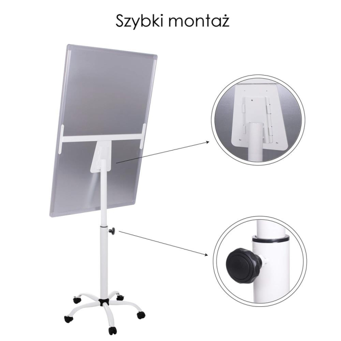 Flipchard magnetic cu picior, mobil pe role, inaltime ajustabila, 70x100cm, alb [5]