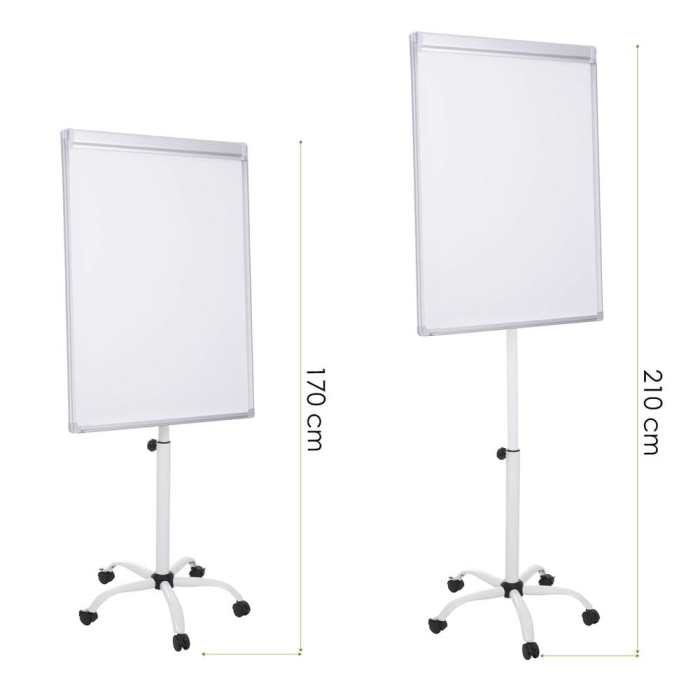 Flipchard magnetic cu picior, mobil pe role, inaltime ajustabila, 70x100cm, alb [4]