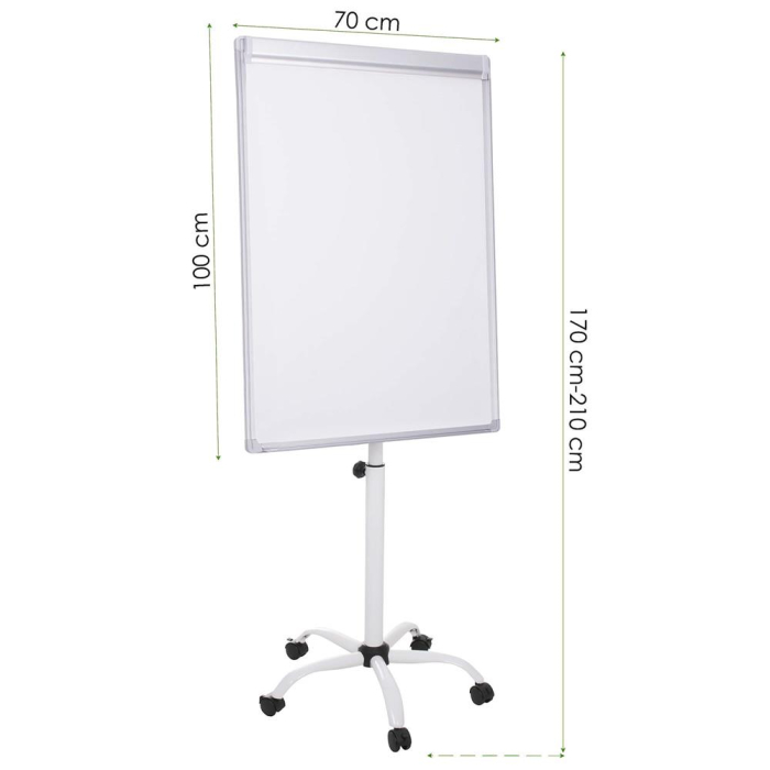 Flipchard magnetic cu picior, mobil pe role, inaltime ajustabila, 70x100cm, alb [2]