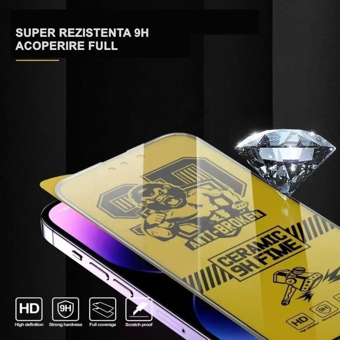 Folie de protectie Ceramica, , compatibila cu Apple iPhone 15 Pro, Transparenta HD, 9H, margini negre [4]