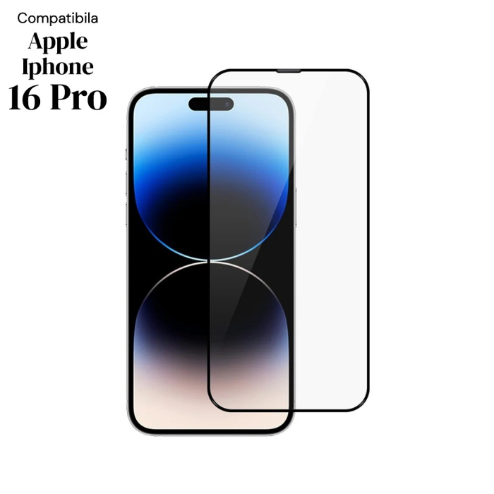 Folie de Protectie Ceramica, , Compatibila cu Apple iPhone 16 Pro, Ceramics 9D, Antisoc, Margini Negre, Transparent [5]