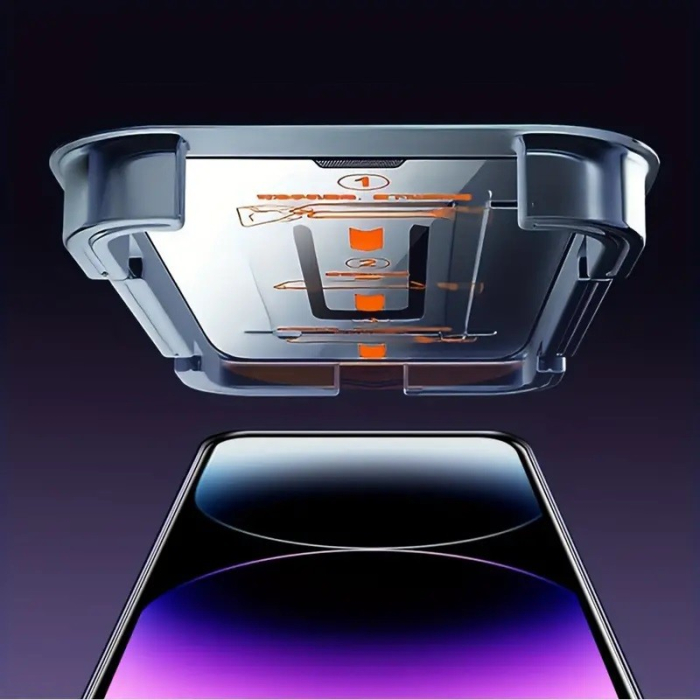 Folie de Protectie cu Instalare Rapida, , pentru Apple iPhone 15, Tempered Glass Easy Tool, Full Cover, Protectie Difuzor, HD, Margini Negre, Transparent [7]