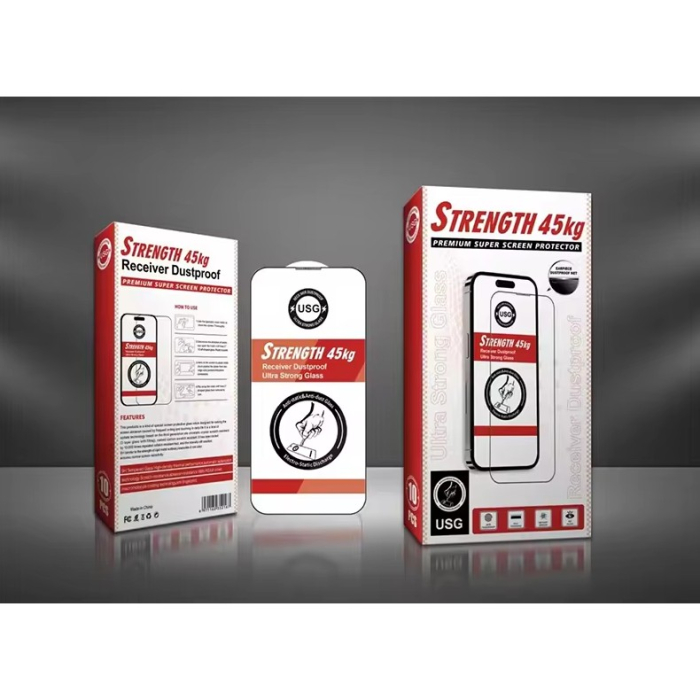 Folie de Protectie, , pentru iPhone 15 Plus, Tempered Glass USG, Ultra Rezistent 45kg, Full Cover, Antistatica, Margini Negre, Transparent [2]