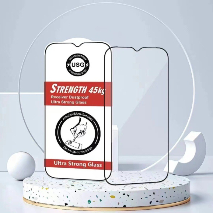 Folie de Protectie, , pentru iPhone 15 Pro Max, Tempered Glass USG, Ultra Rezistent 45kg, Full Cover, Antistatica, Margini Negre, Transparent [3]