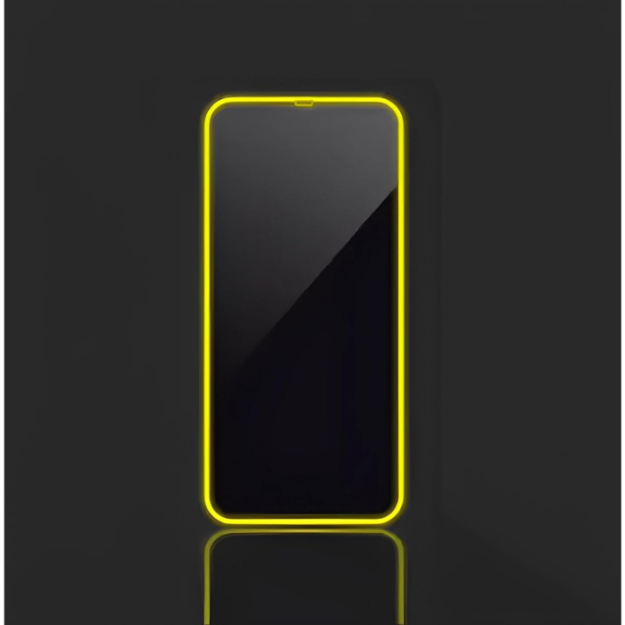 Folie de Sticla Securizata pentru Apple iPhone 15 Pro, , Luminous, Margine Fosforescenta Neon din Silicon, Mat, Anti-Amprenta, Protectie Completa, 9H, Galben [2]