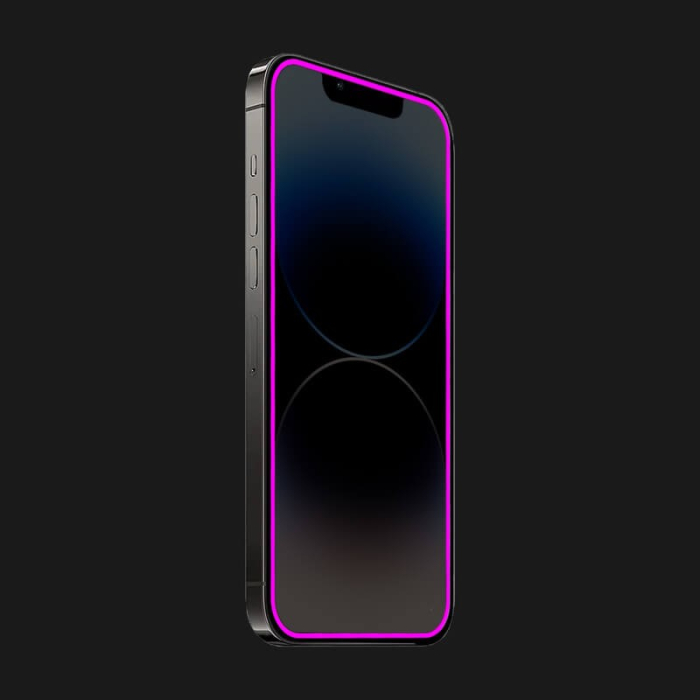 Folie de Sticla Securizata pentru Apple iPhone 15 Pro, , Luminous, Margine Fosforescenta Neon din Silicon, Mat, Anti-Amprenta, Protectie Completa, 9H, Violet [7]
