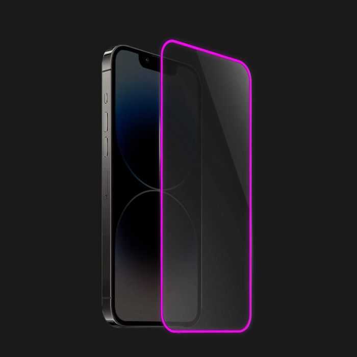 Folie de Sticla Securizata pentru Apple iPhone 15 Pro Max, , Luminous, Margine Fosforescenta Neon din Silicon, Mat, Anti-Amprenta, Protectie Completa, 9H, Violet [3]
