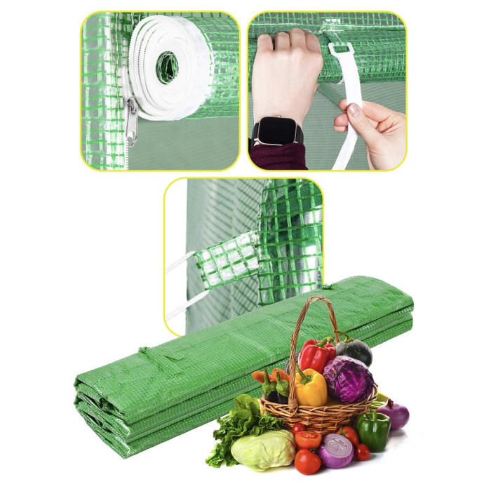 Folie inlocuire pentru sera 200x200x200 cm, PE 140g/mp cu plasa PP, UV4, 4 ferestre si usa cu fermoar, verde [20]