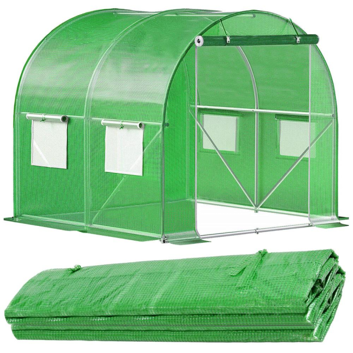 Folie inlocuire pentru sera 200x200x200 cm, PE 140g/mp cu plasa PP, UV4, 4 ferestre si usa cu fermoar, verde [1]