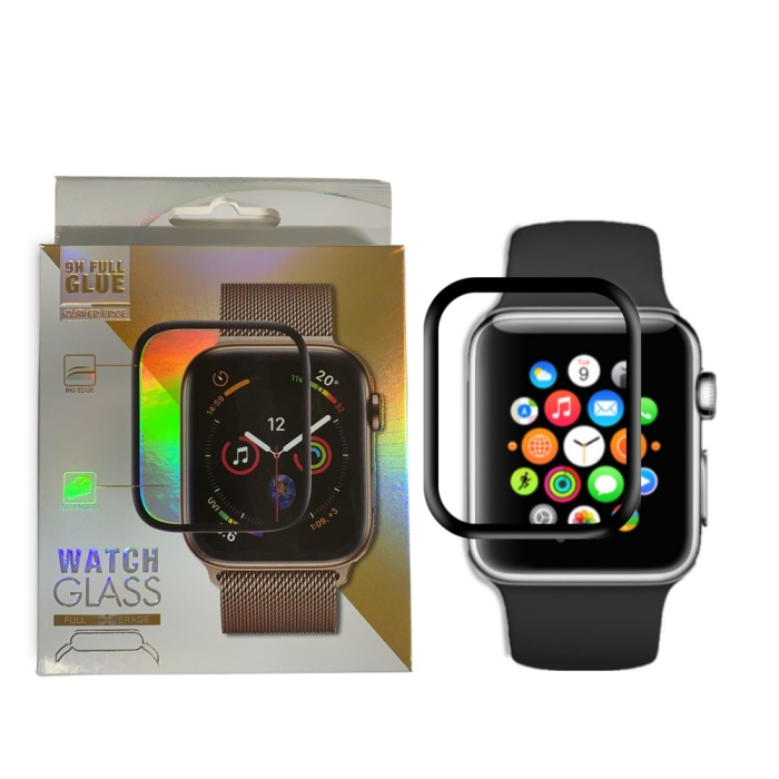 Folie Sticla pentru Apple Watch Series 2/3 38 mm adeziv pe margine Negru [7]