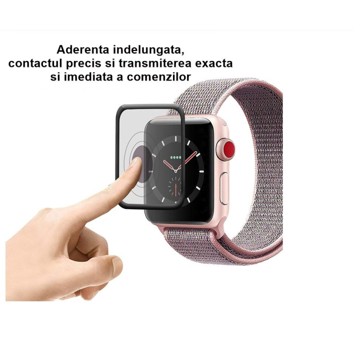 Folie Sticla pentru Apple Watch Series 2/3 38 mm adeziv pe margine Negru [10]