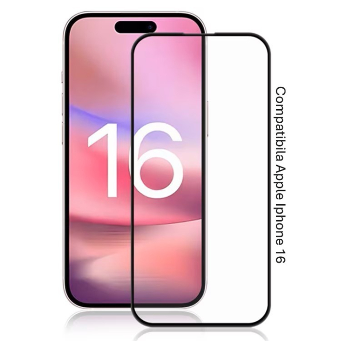 Folie Sticla Securizata, , Compatibila cu Apple iPhone 16, Full Cover 9D, HD, Margini Negre, Transparenta [4]