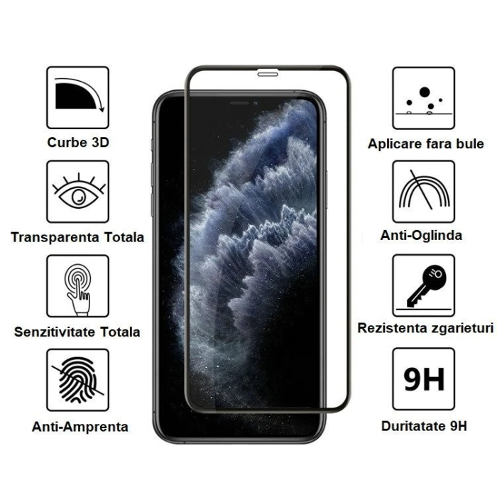Folie Sticla Securizata compatibila cu Samsung S20, Full Glue, Curbata, Gaura pentru amprenta, Negru [2]
