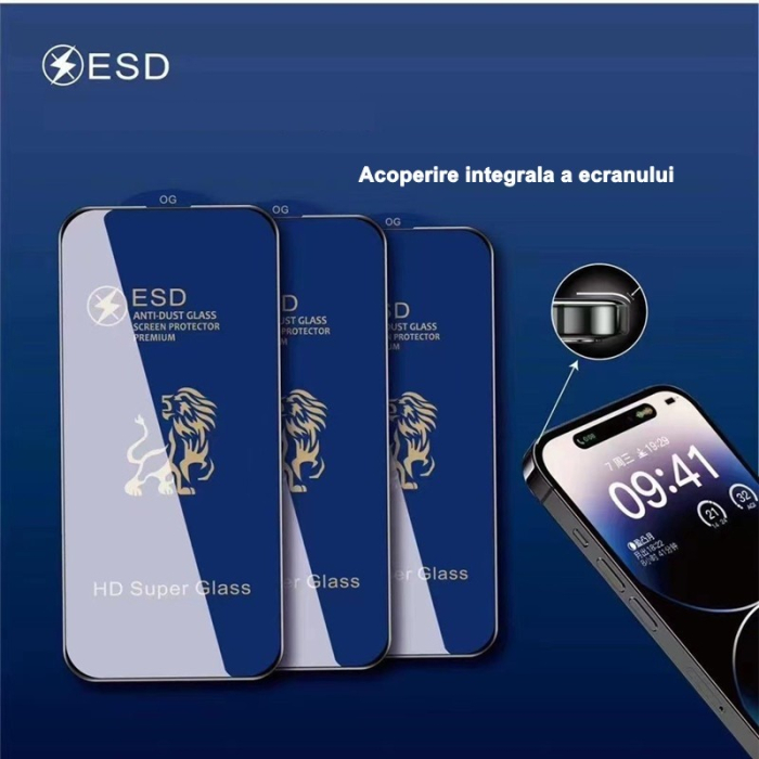 Folie Sticla securizata electrostatica pentru Samsung A14 5G, Sticla ESD, Top Glass, Anti-static, Negru [4]