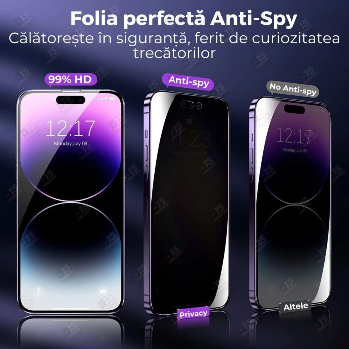 Folie Sticla Securizata, , Pentru Apple iPhone 16 Plus, Privacy Classic, 2.5D, Confidentialitate 30°, Negru Transparent [4]