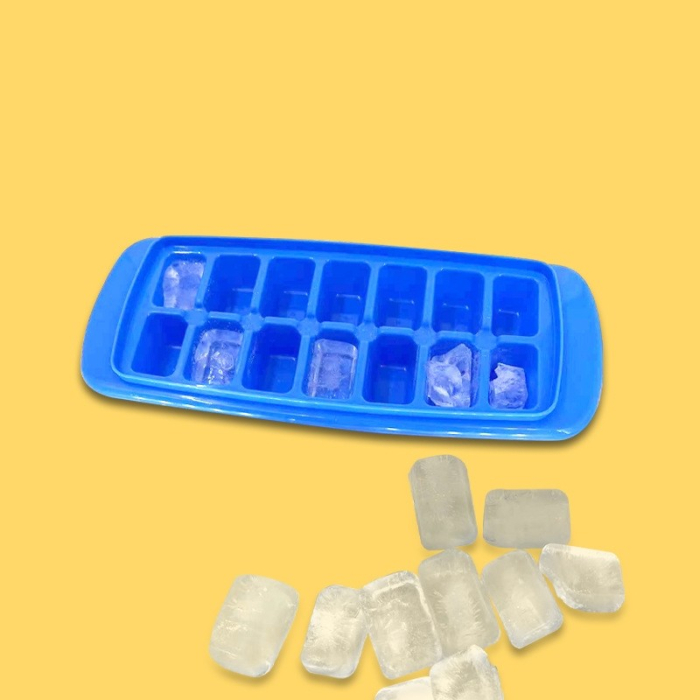 Forma pentru cuburi de gheata , 14 cuburi, reutilizabil, plastic alimentar, cu capac, orificiu umplere, dreptunghiulara, 29.5 x 12.5 x4 cm, albastru [5]