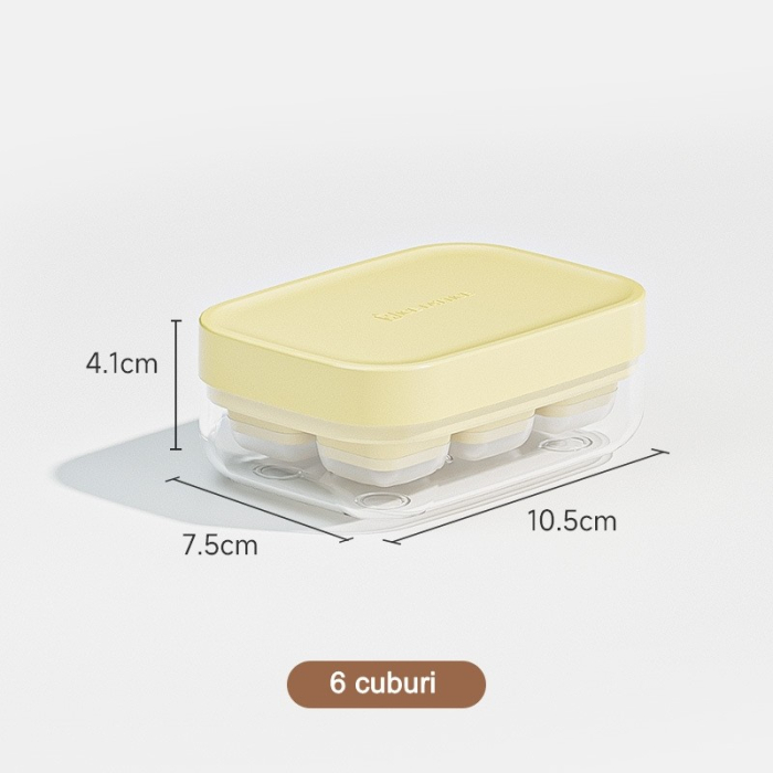Forma pentru gheata cu presa , din silicon alimentar, 6 cuburi, caserola pentru depozitare, usor de folosit si curatat, 10.5 x 7.5 x 4.1 cm, galben [6]