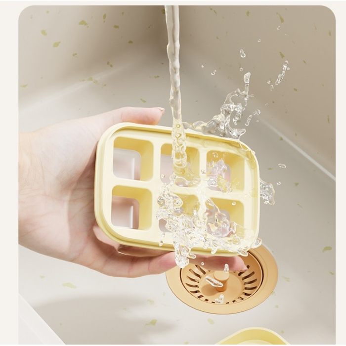 Forma pentru gheata cu presa , din silicon alimentar, 6 cuburi, caserola pentru depozitare, usor de folosit si curatat, 10.5 x 7.5 x 4.1 cm, galben [3]