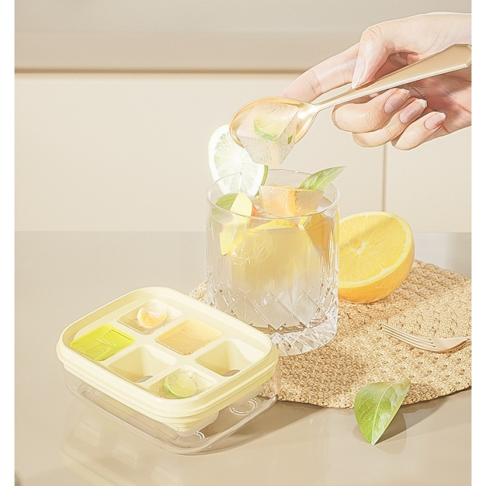 Forma pentru gheata cu presa , din silicon alimentar, 6 cuburi, caserola pentru depozitare, usor de folosit si curatat, 10.5 x 7.5 x 4.1 cm, galben [5]